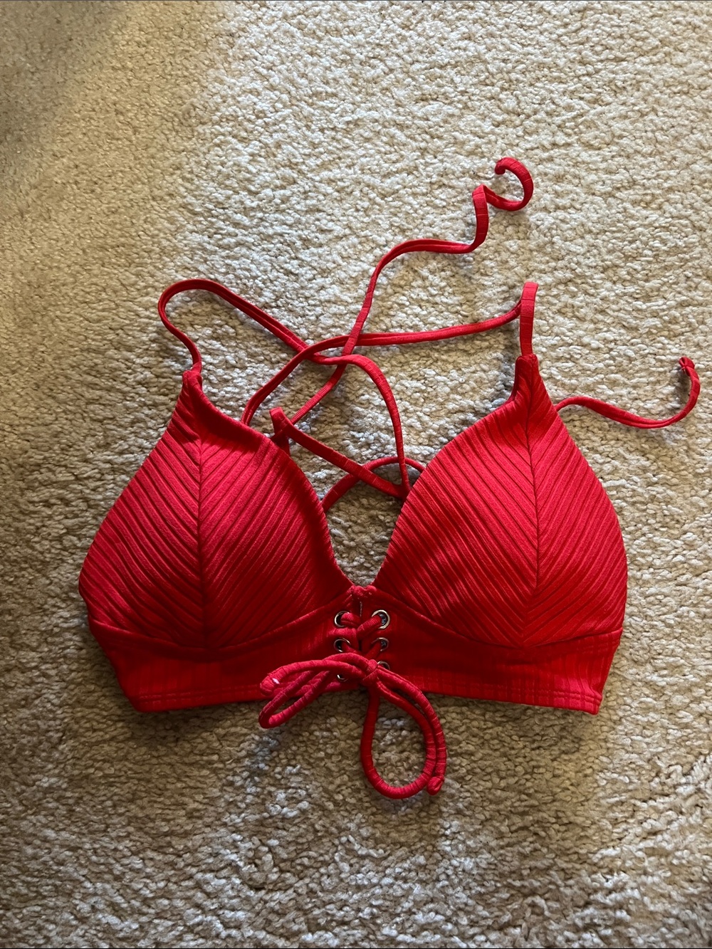 Red Lace-Up Bralette Bathing Suit Top